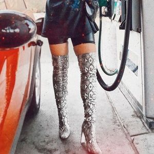 PLT thigh high snakeskin boots WORN ONCE
